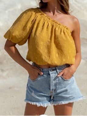Astr The Label One-Shoulder Mustard Yellow Cropped Top From Anthropologie